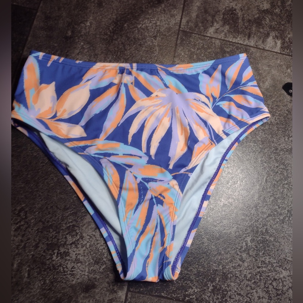 New! Blue and Orange Tropical High Waist Bikini Bottoms